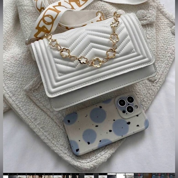 White Mini Chevron Chain Decor Square Purse Crossbody Bag Sz Small NWOT - Picture 5 of 7